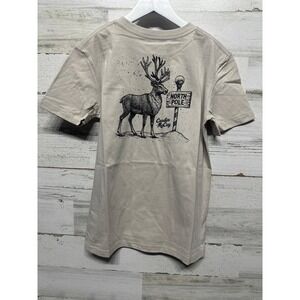 Cardin McCoy‎ Pocket Tee Kids M 8/10 Tan North Pole Reindeer Graphic NWT